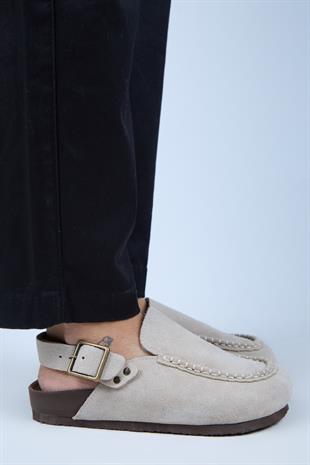 Manijero Alba Premium MNR.010.05 Kadın Bej Günlük Hakiki Deri Sandalet Terlik