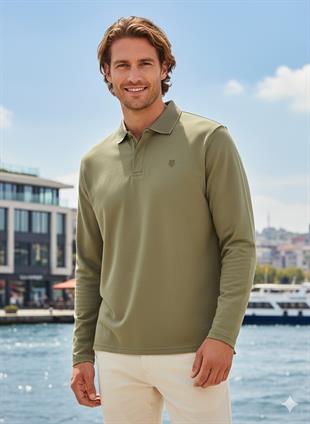 Jack & Jones JPRCCRODNEY LS Polo Yaka Yeşil Erkek Sweat Shirt 12259645