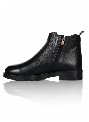 OREGON ® I 101 Chelsea Lastikli Fermuarlı Siyah Hakiki Deri Erkek Bot