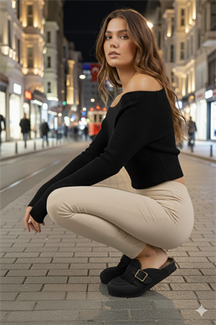 Manijero ARYA Premium MNR.017.04 Kadın Siyah Günlük Hakiki Deri Önü Kapalı Terlik