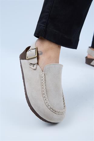 Manijero Alba Premium MNR.010.05 Kadın Bej Günlük Hakiki Deri Sandalet Terlik