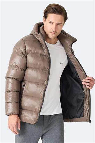Slazenger HOOT Erkek Kapüşonlu Şişme Kahve Mont & Kaban