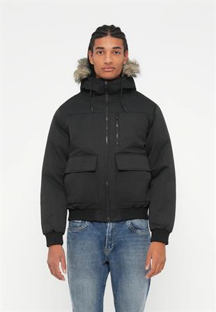 Jack & Jones JJCHARLIE DETACHABLE FAUX FUR BOMBER Erkek Mont Siyah 12279474