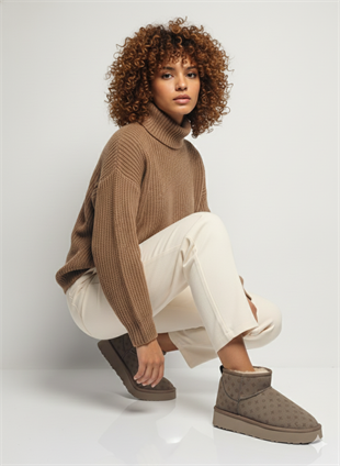 Pierre Cardin Baskılı Kadın Kısa İçi Peluş Süet Vizon Yüksek Taban Günlük Bot 55395