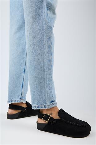 Manijero Alba Premium MNR.010.03 Kadın Siyah Günlük Hakiki Deri Sandalet Terlik