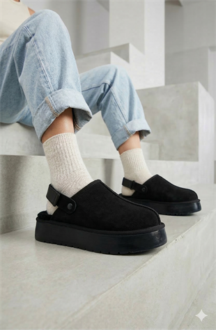 Roy Jones Hobart Kadın İçi Kürklü Siyah Yüksek Taban Günlük Terlik 9000-104