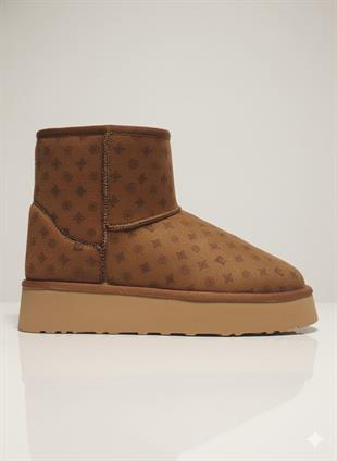 Pierre Cardin Baskılı Kadın Uzun İçi Peluş Süet Taba Yüksek Taban Günlük Bot 55393