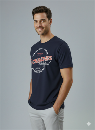 Jack & Jones JJELOGO Erkek Koyu Lacivert Tişört 12288016