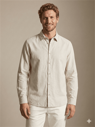 Jack & Jones JJESUMMER Erkek Keten Gömlek Krem Bej 12248384