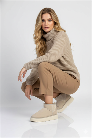 FeelUp Süet İçi Kürklü Kısa Kalın Taban Bej Kadın Günlük Bot