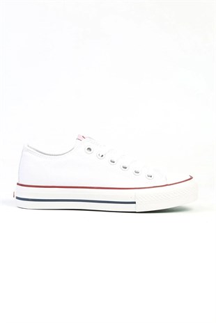 Benetton BNI-30196 İthal Beyaz Kadın Keten Sneaker Spor Ayakkabı v1