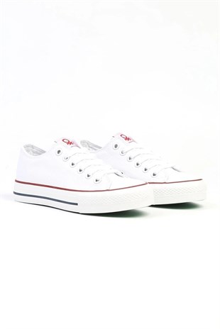 Benetton BNI-30196 İthal Beyaz Kadın Keten Sneaker Spor Ayakkabı v1