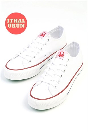 Benetton BNI-30196 İthal Beyaz Kadın Keten Sneaker Spor Ayakkabı v1