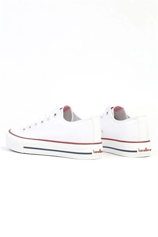 Benetton BNI-30196 İthal Beyaz Kadın Keten Sneaker Spor Ayakkabı v1