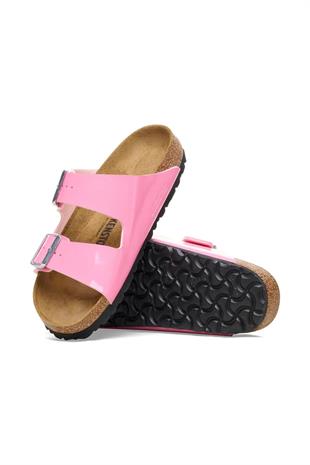 Birkenstock Arizona BF Patent Candy Pink Black Pembe Çift Tokalı Kadın Terlik 1026957 v