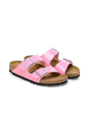 Birkenstock Arizona BF Patent Candy Pink Black Pembe Çift Tokalı Kadın Terlik 1026957 v