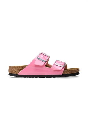 Birkenstock Arizona BF Patent Candy Pink Black Pembe Çift Tokalı Kadın Terlik 1026957 v