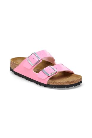 Birkenstock Arizona BF Patent Candy Pink Black Pembe Çift Tokalı Kadın Terlik 1026957 v