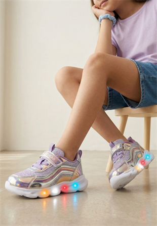 BUCKHEAD 4430 Glossy Shiny Lila Yeşil Işıklı Kız Çocuk Spor Ayakkabı