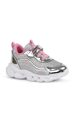 BUCKHEAD 4430 Glossy Shiny Silver Gümüş Işıklı Kız Çocuk Spor Ayakkabı