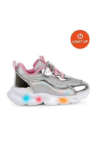 BUCKHEAD 4430 Glossy Shiny Silver Gümüş Işıklı Kız Çocuk Spor Ayakkabı
