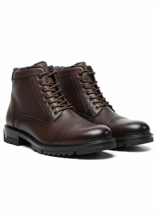 MAKRAS EXCLUSIVE Erkek Bağcıklı-Fermuarlı Kahve Hakiki Deri Günlük İçi Kürklü Bot