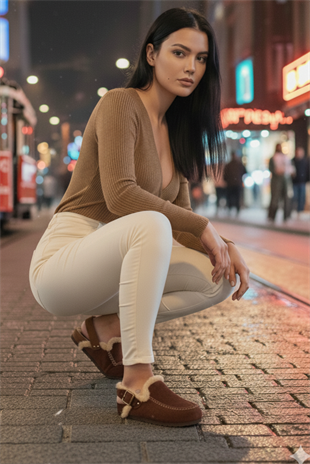 Manijero Alba Kürklü Premium MNR.016 Kadın Taba Günlük Hakiki Deri Sandalet Terlik