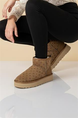 Pierre Cardin Baskılı Kadın Kısa İçi Peluş Süet Taba Yüksek Taban Günlük Bot 55395