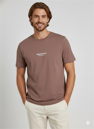 Jack & Jones JORVESTERBRO Logo Baskılı Taupe Erkek Tişört 12240121
