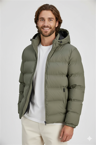 Jack & Jones JJELEMENTS PU PUFFER SN Şişme Erkek Mont Yeşil 12279239