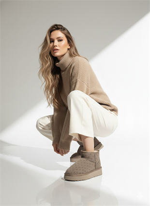 Pierre Cardin Baskılı Kadın Kısa İçi Peluş Süet Vizon Yüksek Taban Günlük Bot 55395