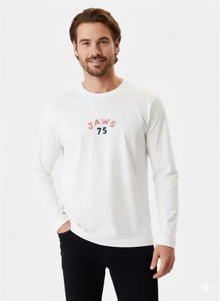 Jack & Jones JORJAWS LS Bisiklet Yaka Kırık Beyaz Erkek Sweatshirt 12286615