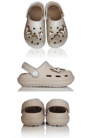 Cross Anatomik Taşlı Ekru Eva Plaj Deniz Günlük Çocuk Terlik 755