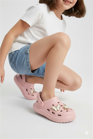 Cross Anatomik Taşlı Pembe Eva Plaj Deniz Günlük Çocuk Terlik 755