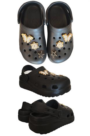 Cross Anatomik Taşlı Siyah Eva Plaj Deniz Günlük Çocuk Terlik 205