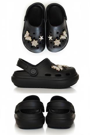 Cross Anatomik Taşlı Siyah Eva Plaj Deniz Günlük Çocuk Terlik 755