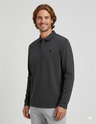Jack & Jones JPRCCRODNEY LS Polo Yaka Koyu Gri Erkek Sweat Shirt 12259645