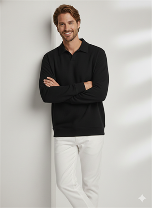 Jack & Jones JORSUMMER OTTOMAN Polo Yaka Siyah Erkek Sweat 12285716