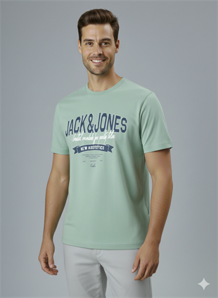 Jack & Jones JJELOGO Erkek Su Yeşil Tişört 12288016