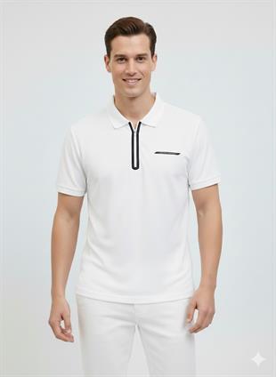 Jack & Jones JCOFUSION Pike Polo Yaka Beyaz Erkek Tişört 12273127