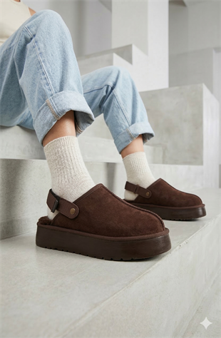 Roy Jones Hobart Kadın İçi Kürklü Kahve Yüksek Taban Günlük Terlik 9000-104