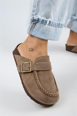 Manijero ARYA Premium MNR.017.01 Kadın Vizon Günlük Hakiki Deri Önü Kapalı Terlik