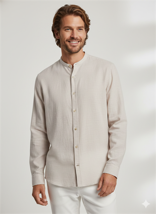 Jack & Jones JJESUMMER Band Erkek Keten Gömlek Bej 12269319