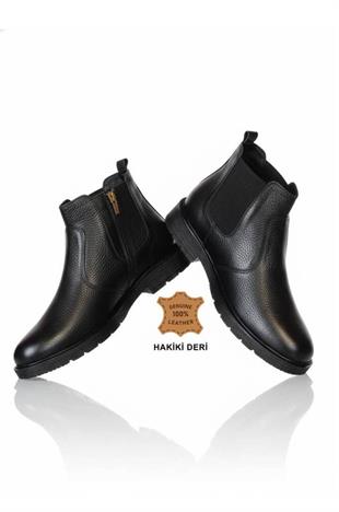 OREGON ® I 101 Chelsea Lastikli Fermuarlı Siyah Hakiki Deri Erkek Bot