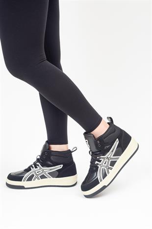 eTayger E-2049 Hi Air Force Siyah Gri Kadın Bilekli Sneaker Spor Ayakkabı
