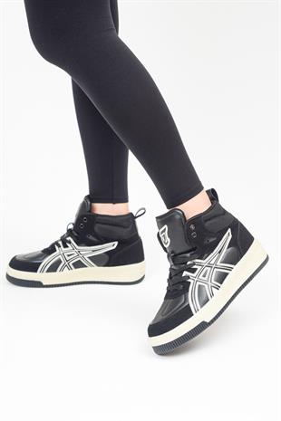 eTayger E-2049 Hi Air Force Siyah Gri Kadın Bilekli Sneaker Spor Ayakkabı