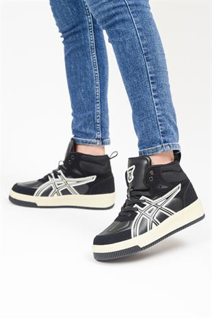 eTayger E-2049 Hi Air Force Siyah Gri Kadın Bilekli Sneaker Spor Ayakkabı