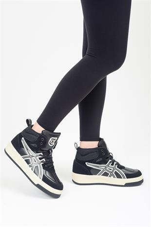 eTayger E-2049 Hi Air Force Siyah Gri Kadın Bilekli Sneaker Spor Ayakkabı