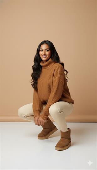 Pierre Cardin Baskılı Kadın Uzun İçi Peluş Süet Taba Yüksek Taban Günlük Bot 55393