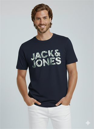 Jack & Jones JJEJEFF Logolu Erkek Lacivert Tişört 12288536